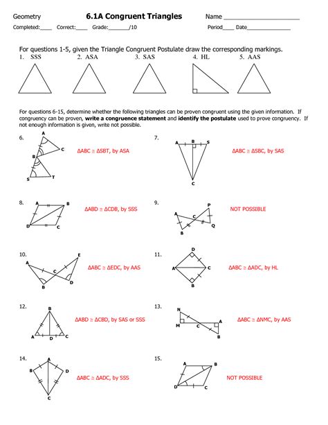 congruent triangles hl worksheet answers